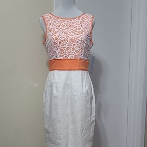 London Times Orange and White Lace Dress New With Tags